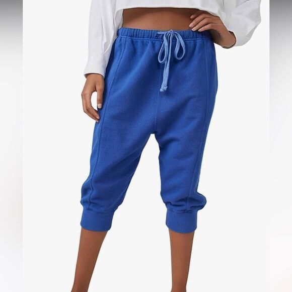 New Free people movement FP beach best of cropped joggers blue capri sweatpants - Picture 3 of 8